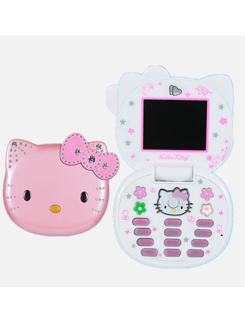 Hello Kitty Cute Mini Girl Mobile Phone with Flip Cartoon No Lock Kids Dual Card Mobile Phone Kids Gift Kawaii Toys - Image 1